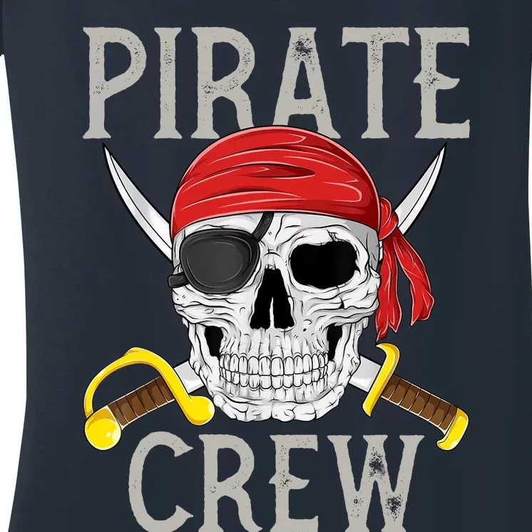 Pirate Crew Jolly Roger Flag Skull Family Matching Pirates Women's V-Neck T-Shirt