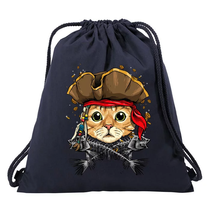 Pirate Cat Jolly Roger Flag Nautical Sailors Pet Cat Lover Drawstring Bag