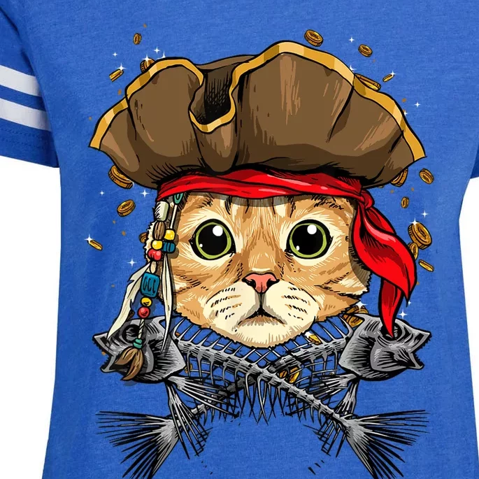 Pirate Cat Jolly Roger Flag Nautical Sailors Pet Cat Lover Enza Ladies Jersey Football T-Shirt