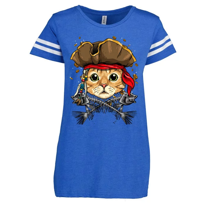 Pirate Cat Jolly Roger Flag Nautical Sailors Pet Cat Lover Enza Ladies Jersey Football T-Shirt