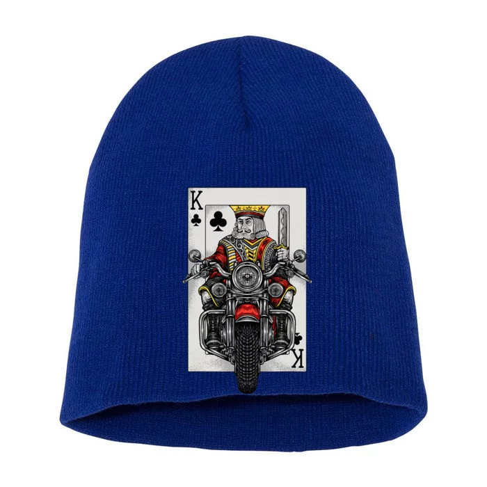 Playing Card King Riding A Road Motorcycle Short Acrylic Beanie