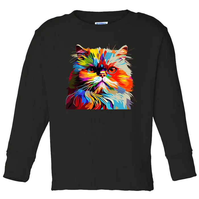 Persian Cat Lovers Colorful Pop Art Persian Cat Toddler Long Sleeve Shirt