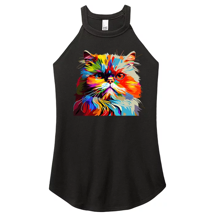 Persian Cat Lovers Colorful Pop Art Persian Cat Women’s Perfect Tri Rocker Tank