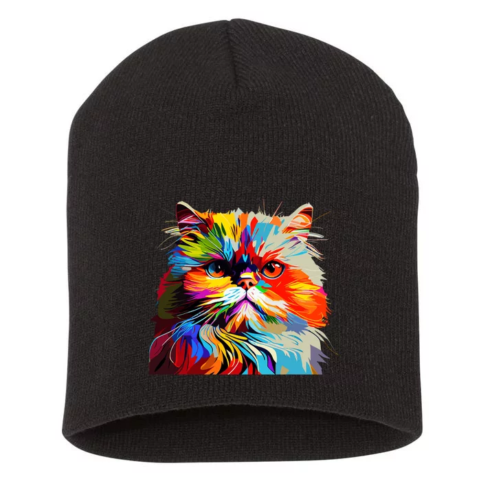 Persian Cat Lovers Colorful Pop Art Persian Cat Short Acrylic Beanie