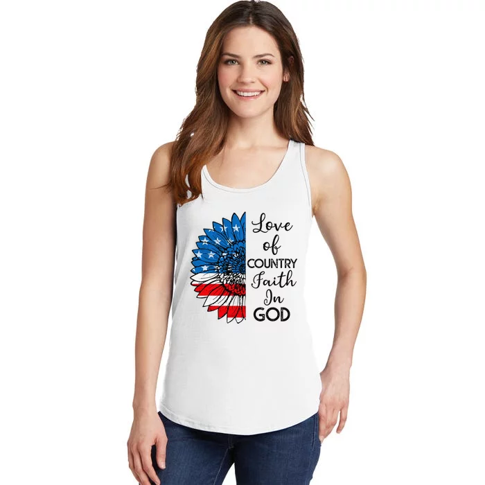 Patriotic Christian Love Country Faith In God USA Flag Ladies Essential Tank