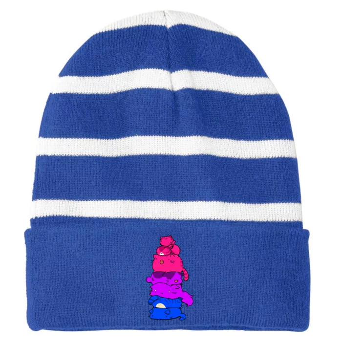 Pride Cat Lgbt Bisexual Flag Kawaii Cats Lgbt Pride Month Gift Striped Beanie with Solid Band