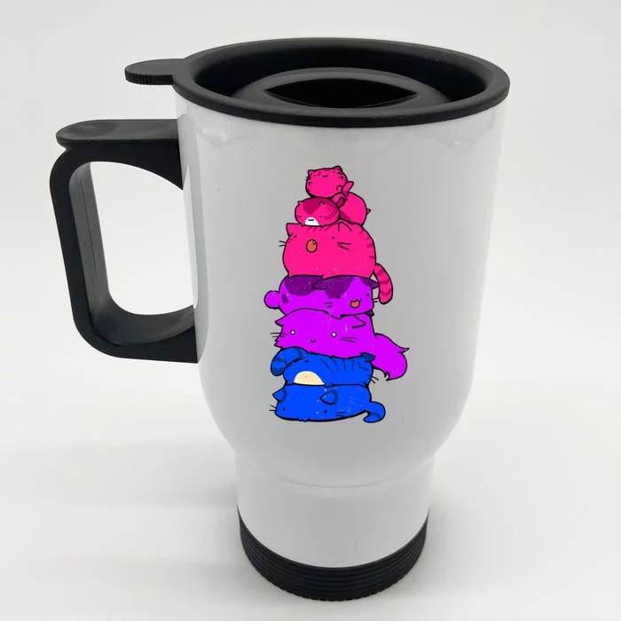 Pride Cat Lgbt Bisexual Flag Kawaii Cats Lgbt Pride Month Gift Front & Back Stainless Steel Travel Mug