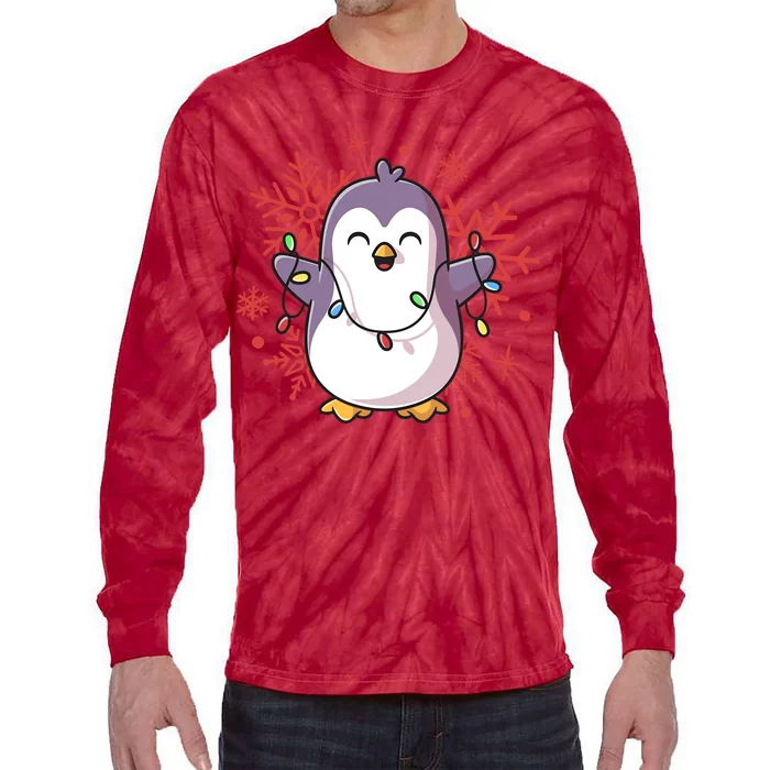 Penguin Christmas Lights Cute Wo Holidays Tie-Dye Long Sleeve Shirt