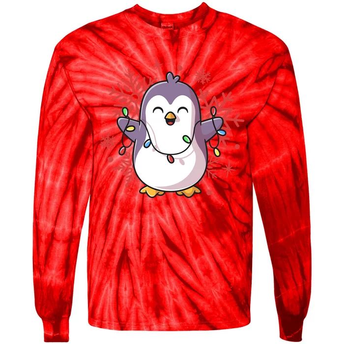 Penguin Christmas Lights Cute Wo Holidays Tie-Dye Long Sleeve Shirt