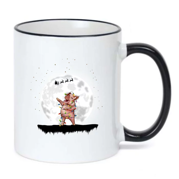 Pig Christmas Light Santa Farmer Christmas Gift Black Color Changing Mug