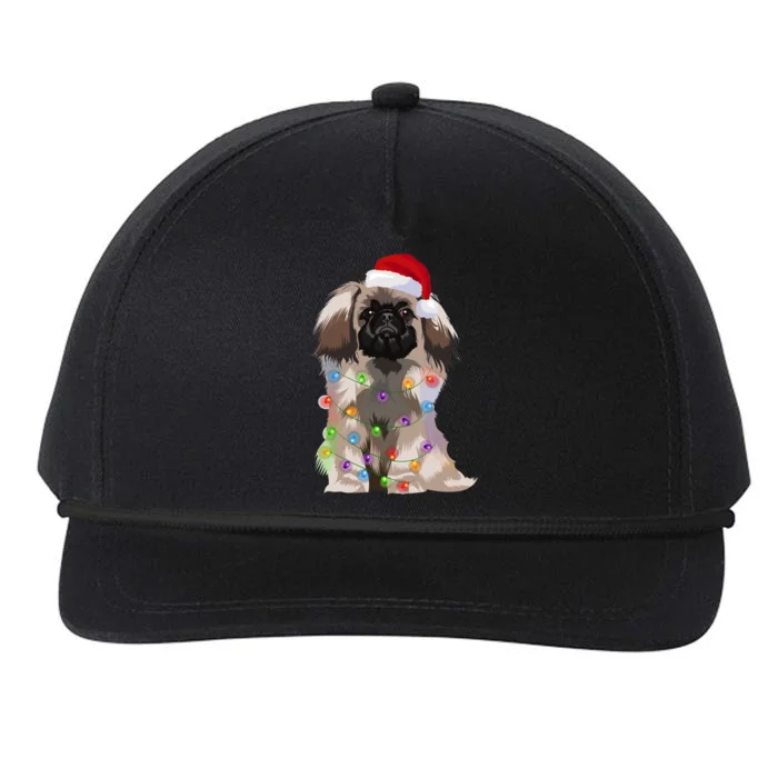 Pekingese Christmas Lights Xmas Dog Lover Santa Hat Funny Gift Snapback Five-Panel Rope Hat