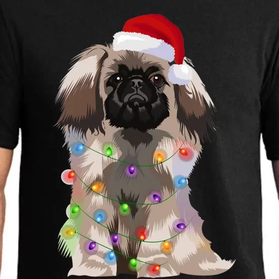 Pekingese Christmas Lights Xmas Dog Lover Santa Hat Funny Gift Pajama Set