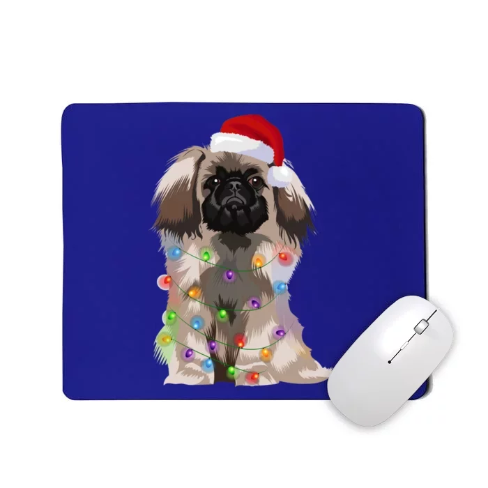 Pekingese Christmas Lights Xmas Dog Lover Santa Hat Funny Gift Mousepad