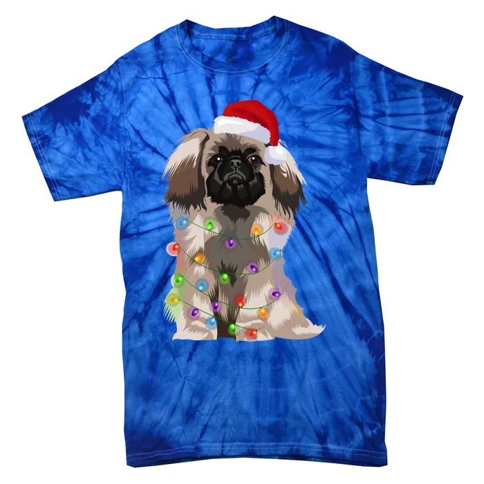 Pekingese Christmas Lights Xmas Dog Lover Santa Hat Funny Gift Tie-Dye T-Shirt