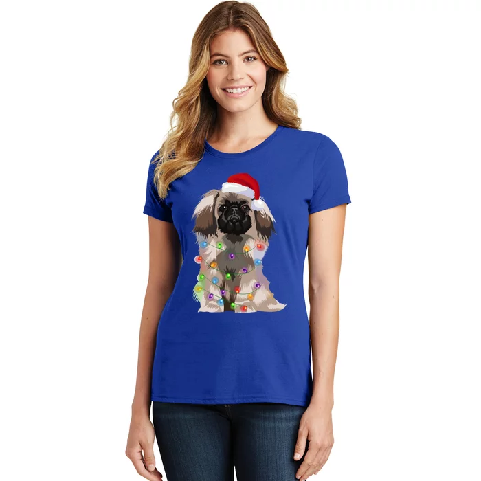 Pekingese Christmas Lights Xmas Dog Lover Santa Hat Funny Gift Women's T-Shirt