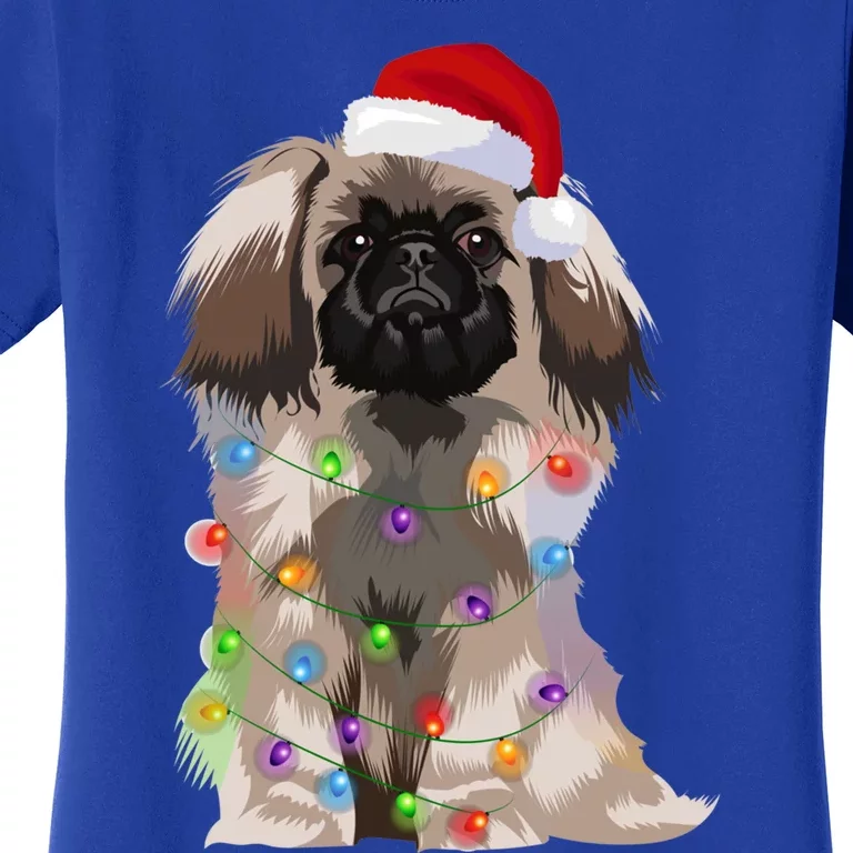 Pekingese Christmas Lights Xmas Dog Lover Santa Hat Funny Gift Women's T-Shirt