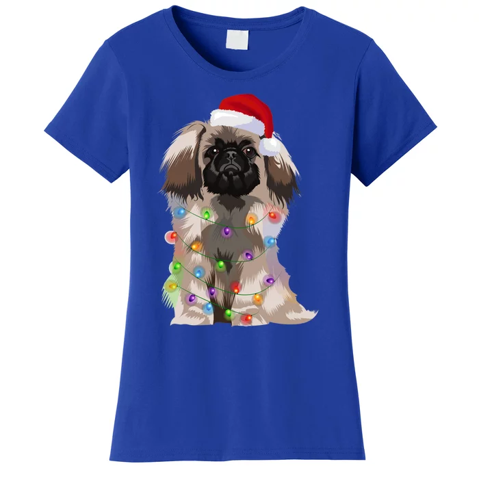 Pekingese Christmas Lights Xmas Dog Lover Santa Hat Funny Gift Women's T-Shirt