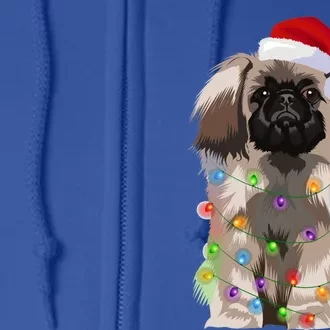 Pekingese Christmas Lights Xmas Dog Lover Santa Hat Funny Gift Full Zip Hoodie