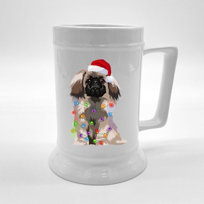 Pekingese Christmas Lights Xmas Dog Lover Santa Hat Funny Gift Front & Back Beer Stein