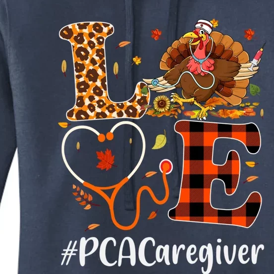 Pca Caregiver Love Thanksgiving Leopard Stethoscope Turkey Gift Women's Pullover Hoodie