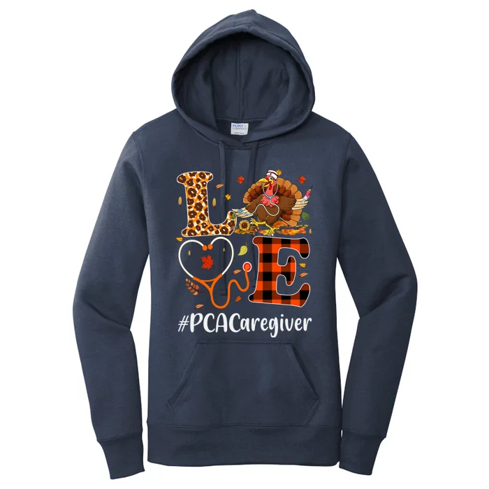 Pca Caregiver Love Thanksgiving Leopard Stethoscope Turkey Gift Women's Pullover Hoodie