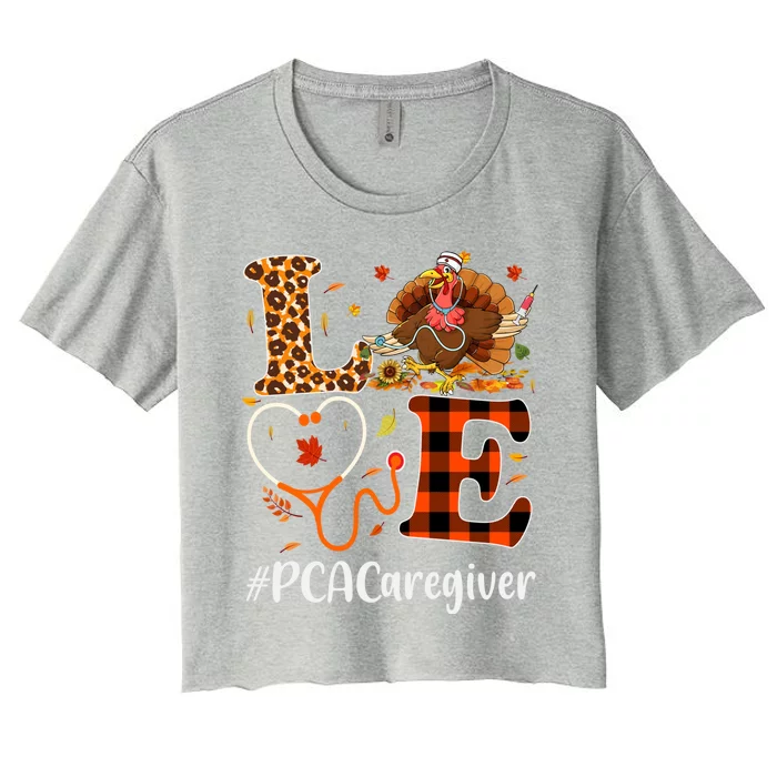 Pca Caregiver Love Thanksgiving Leopard Stethoscope Turkey Gift Women's Crop Top Tee