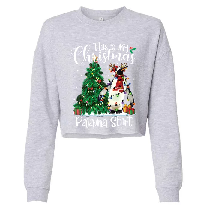 Penguin Christmas Lights Funny Pajama Penguin Lover Xmas Cool Gift Cropped Pullover Crew