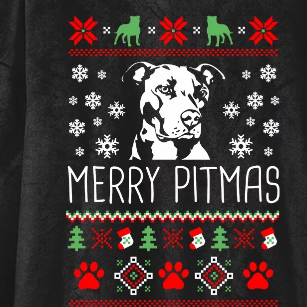 Pitbull Christmas Lovers Merry Pitmas Ugly Christmas Sweatshirt Hooded Wearable Blanket