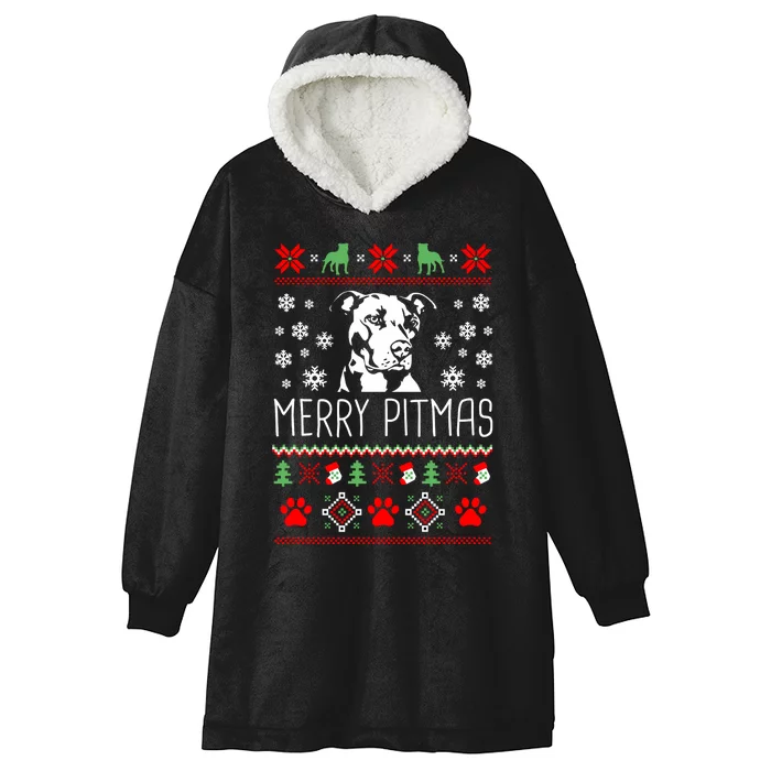 Pitbull Christmas Lovers Merry Pitmas Ugly Christmas Sweatshirt Hooded Wearable Blanket