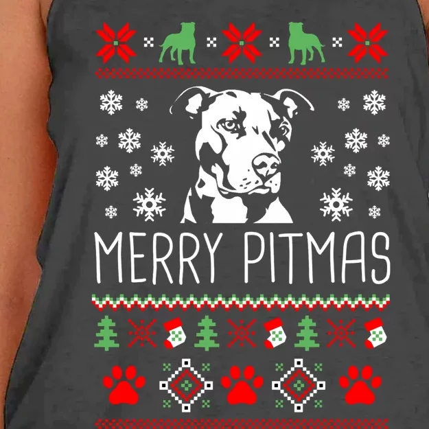 Pitbull Christmas Lovers Merry Pitmas Ugly Christmas Sweatshirt Women's Knotted Racerback Tank