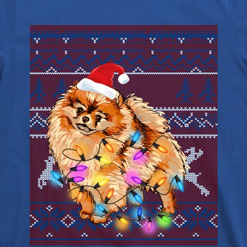 Pomeranian Christmas Lights Ugly Sweater Pomeranian Lover Gift T-Shirt