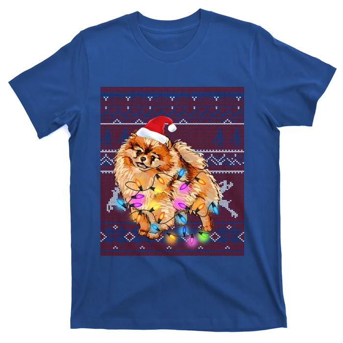 Pomeranian Christmas Lights Ugly Sweater Pomeranian Lover Gift T-Shirt