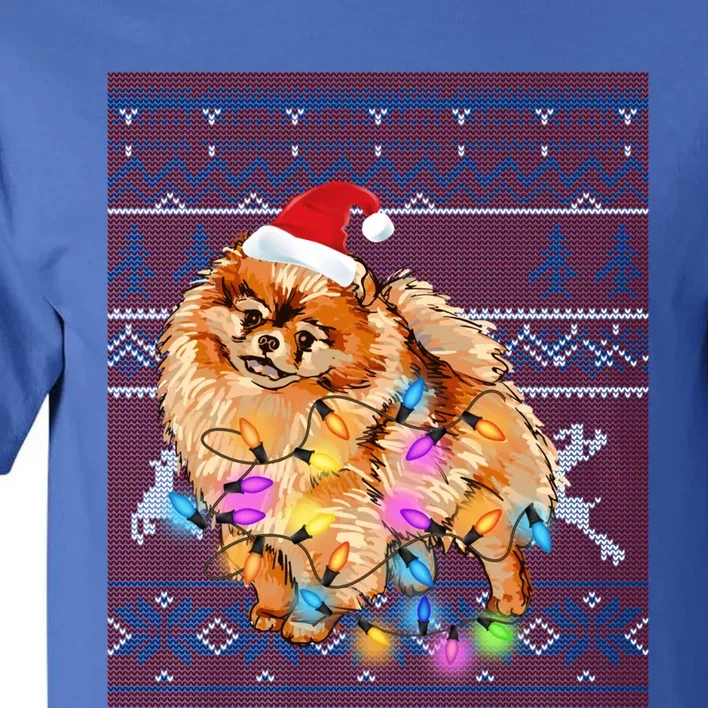 Pomeranian Christmas Lights Ugly Sweater Pomeranian Lover Gift Tall T-Shirt