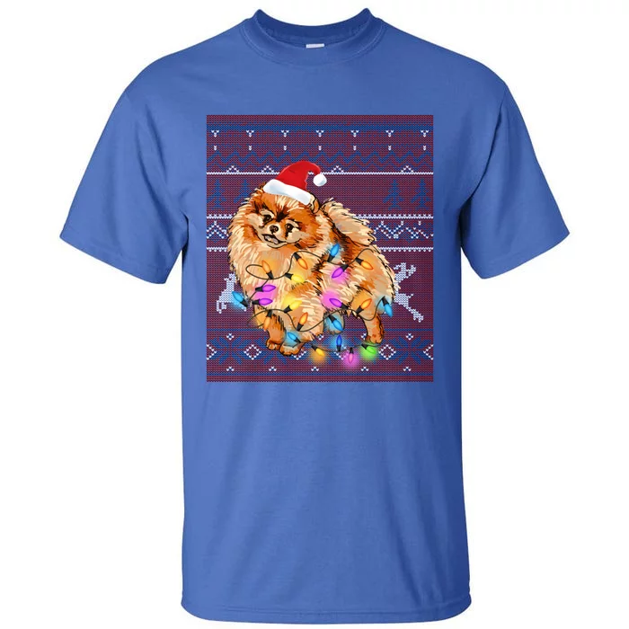 Pomeranian Christmas Lights Ugly Sweater Pomeranian Lover Gift Tall T-Shirt