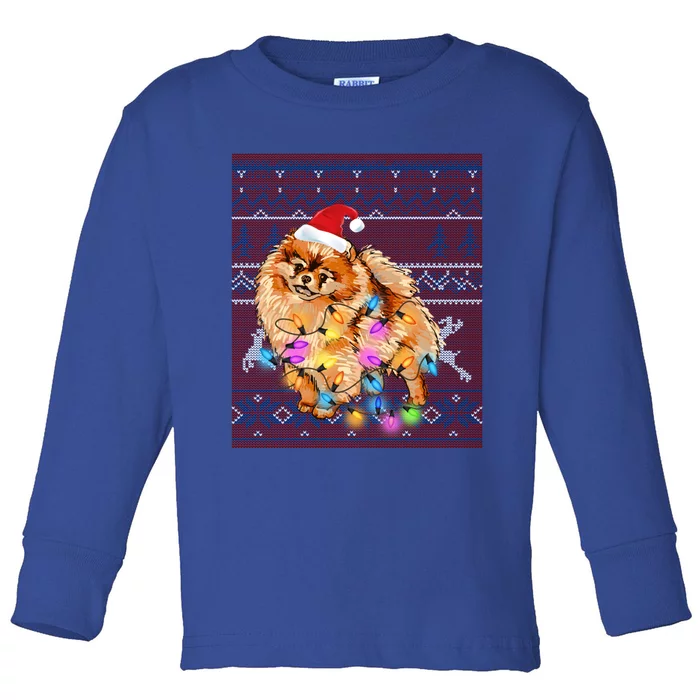 Pomeranian Christmas Lights Ugly Sweater Pomeranian Lover Gift Toddler Long Sleeve Shirt