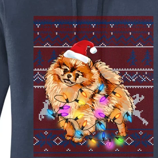 Pomeranian Christmas Lights Ugly Sweater Pomeranian Lover Gift Women's Pullover Hoodie