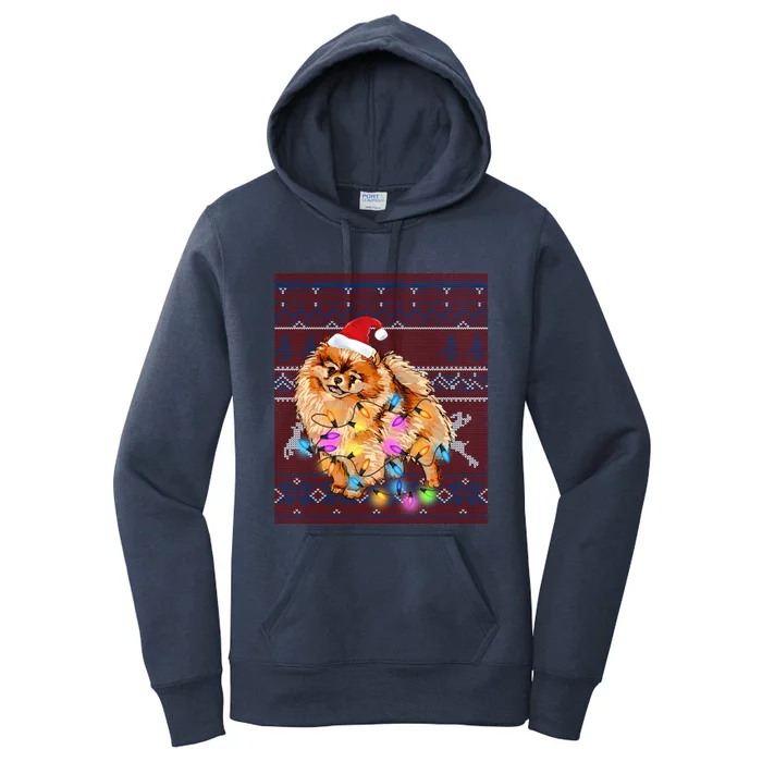 Pomeranian Christmas Lights Ugly Sweater Pomeranian Lover Gift Women's Pullover Hoodie