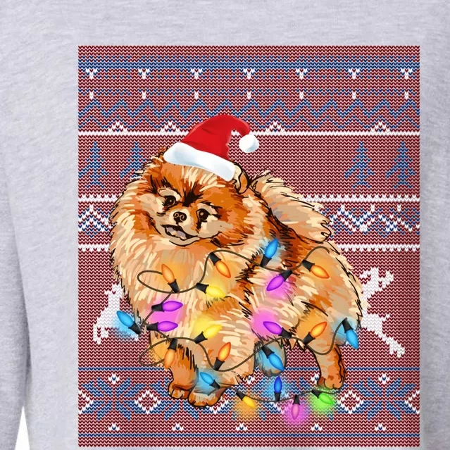 Pomeranian Christmas Lights Ugly Sweater Pomeranian Lover Gift Cropped Pullover Crew