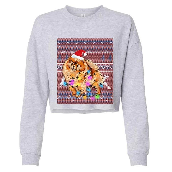 Pomeranian Christmas Lights Ugly Sweater Pomeranian Lover Gift Cropped Pullover Crew