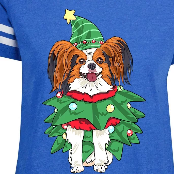 Papillon Christmas Lights Funny Xmas Dog Lover Pajama Enza Ladies Jersey Football T-Shirt