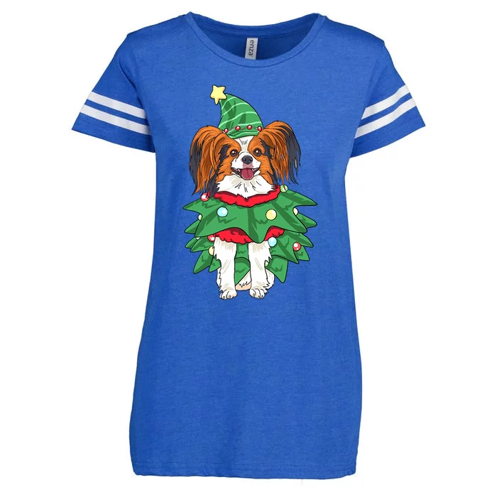 Papillon Christmas Lights Funny Xmas Dog Lover Pajama Enza Ladies Jersey Football T-Shirt