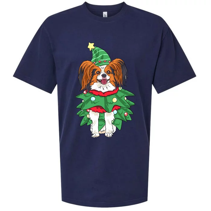 Papillon Christmas Lights Funny Xmas Dog Lover Pajama Sueded Cloud Jersey T-Shirt