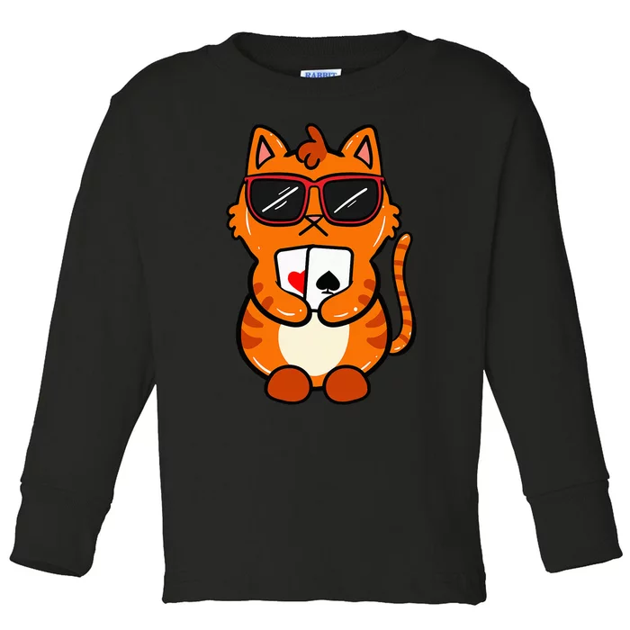 Poker Cat Lover Gambling Casino Gambler Card Game Toddler Long Sleeve Shirt