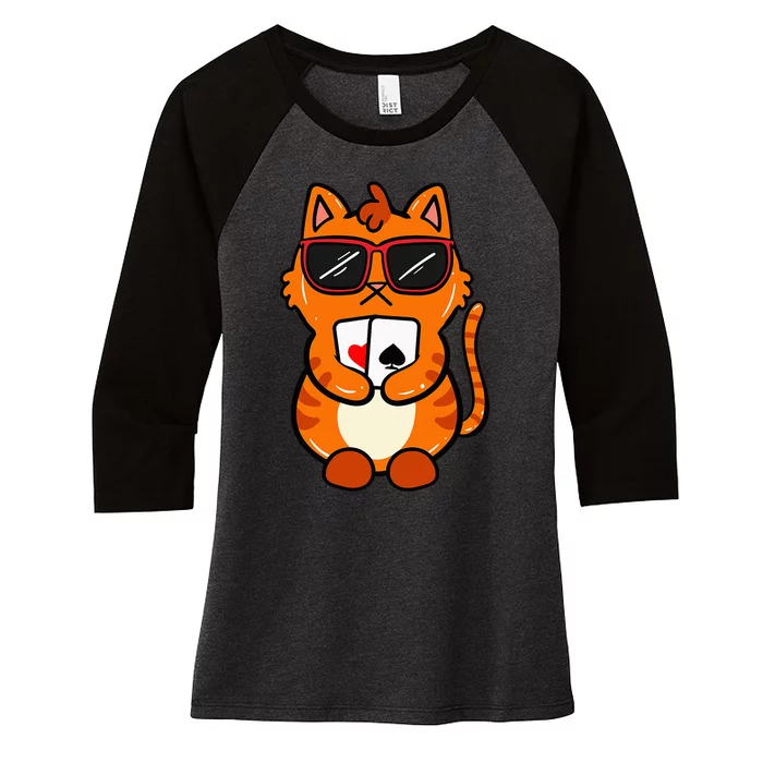 Poker Cat Lover Gambling Casino Gambler Card Game Women's Tri-Blend 3/4-Sleeve Raglan Shirt