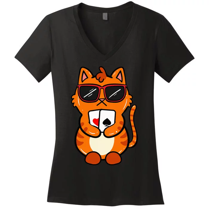 Poker Cat Lover Gambling Casino Gambler Card Game Women's V-Neck T-Shirt