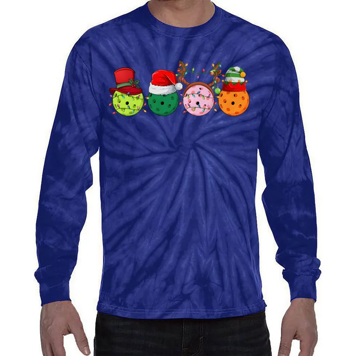 Pickleball Christmas Lights Pickleball Player Christmas Tie-Dye Long Sleeve Shirt