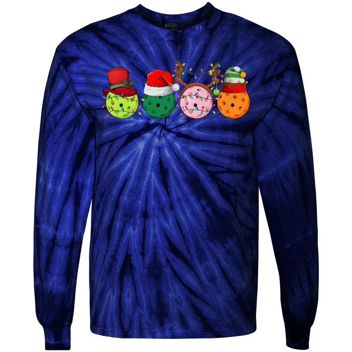 Pickleball Christmas Lights Pickleball Player Christmas Tie-Dye Long Sleeve Shirt