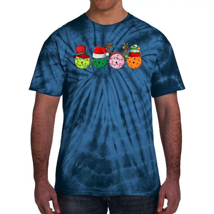 Pickleball Christmas Lights Pickleball Player Christmas Tie-Dye T-Shirt