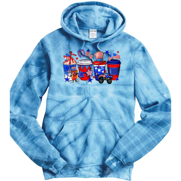 Patriotic Coffee Lover Drinker Distressed USA Flag July 4th Tie Dye Hoodie