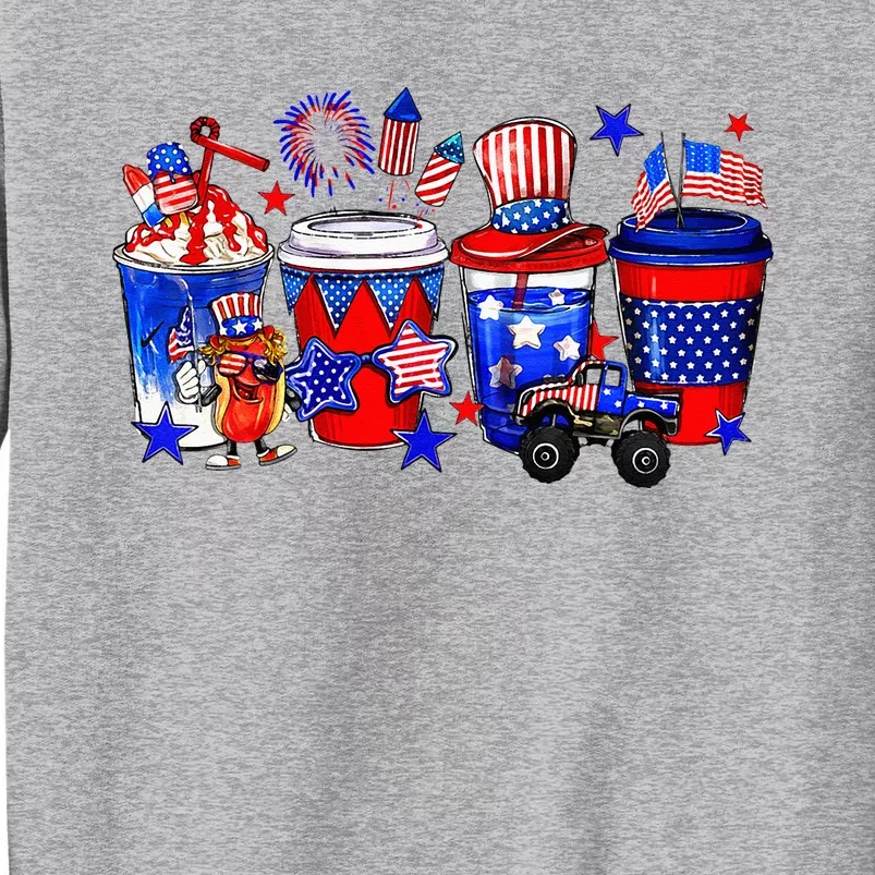 Patriotic Coffee Lover Drinker Distressed USA Flag July 4th Tall Sweatshirt